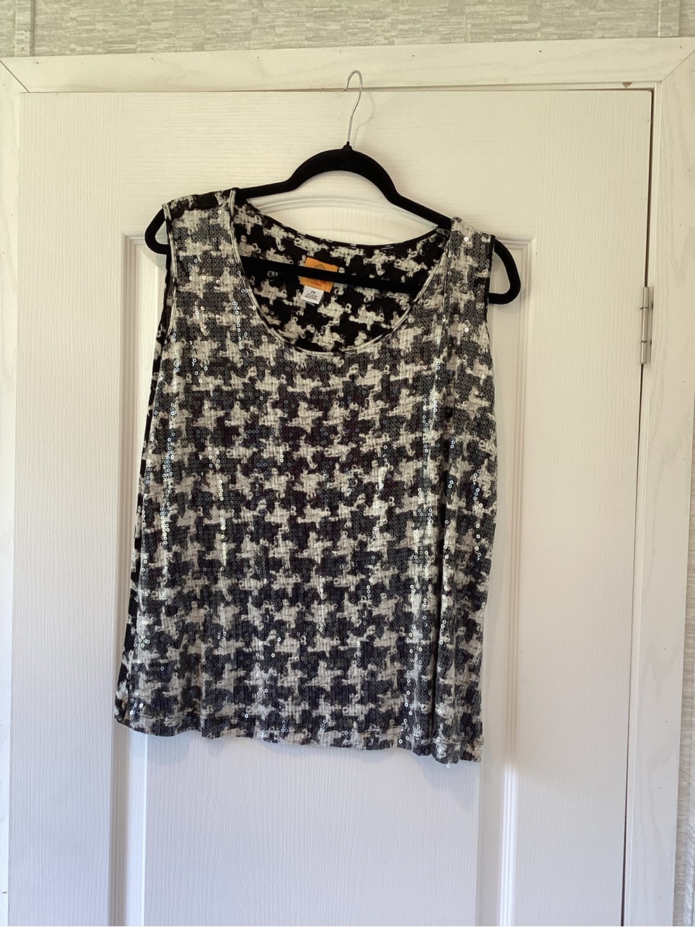 Ruby Rd. Sequined Houndstooth Sleeveless Top - Black & Silver 2XL EUC